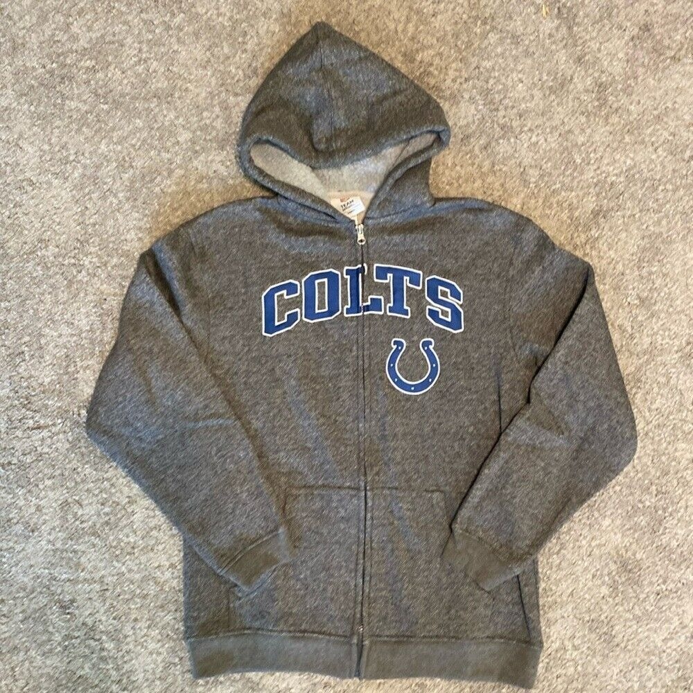 NFL Indianapolis Colts Youth Full Zip Hoodie Sweatshirt Gray Kids‎ Large 14/16